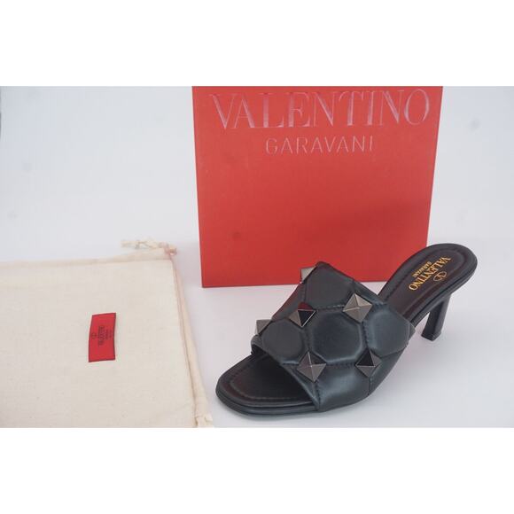 Valentino Rockstud Roman Black Slide Quilted Leather Sandal SZ 36 NIB $970